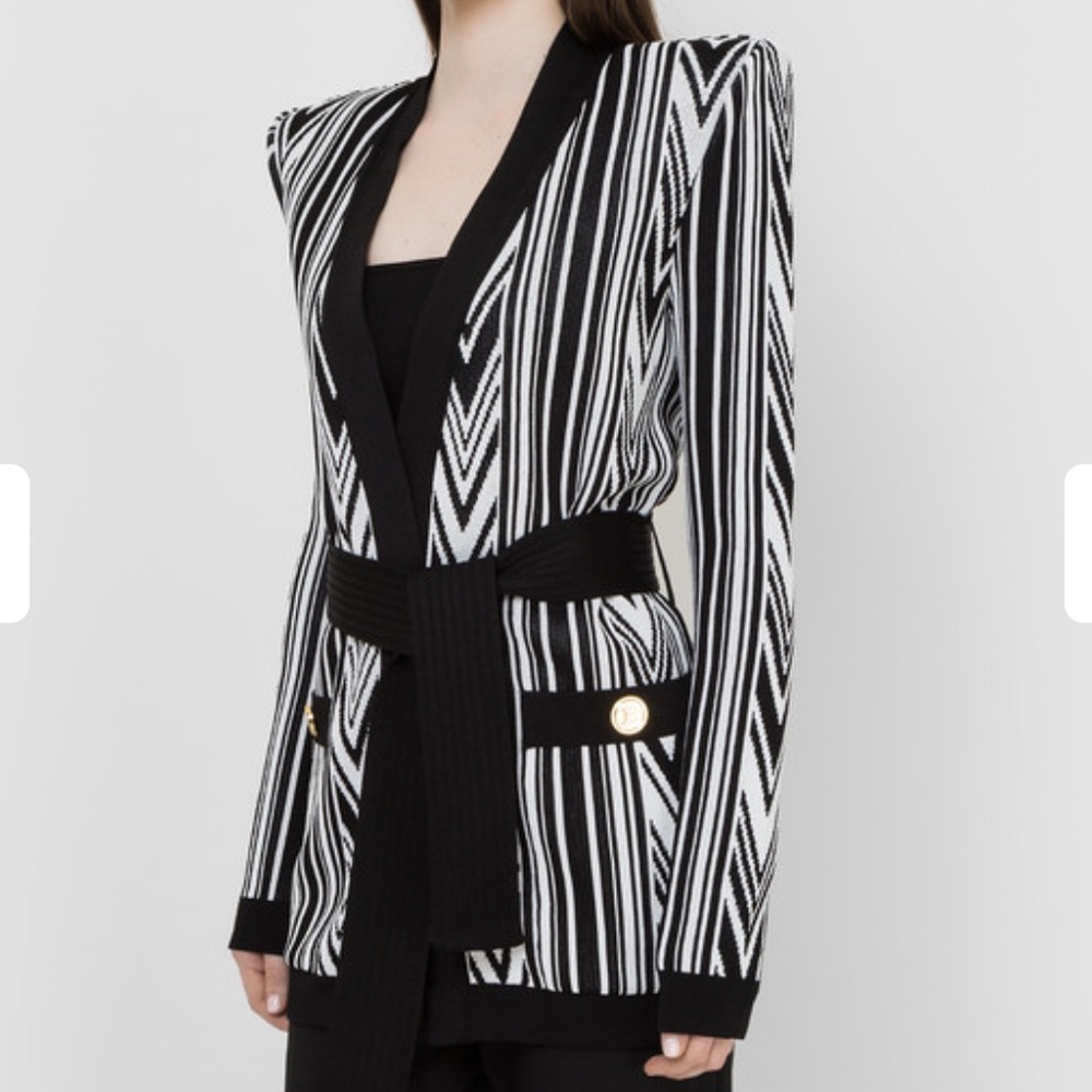 New Balmain Belted Monogram Cardigan Size 42
